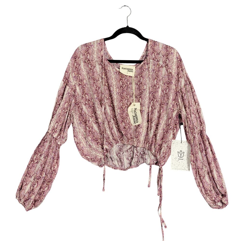 SAVANNA JANE Purple Snake Print Cropped Bohemian Festival Artsy Top SIZE SMALL